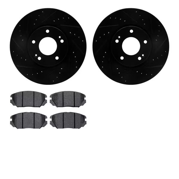 8502-03028, Rotors-Drilled and Slotted-Black with 5000 Advanced Brake Pads, Zinc Coated, Dynamic Friction Co, Mfr#: 8502-03028